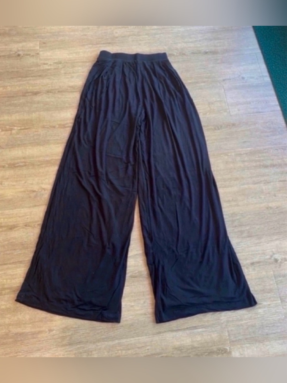Women’s Black Self-Double Layer Wide Leg Pants Large - Picture 3 of 4